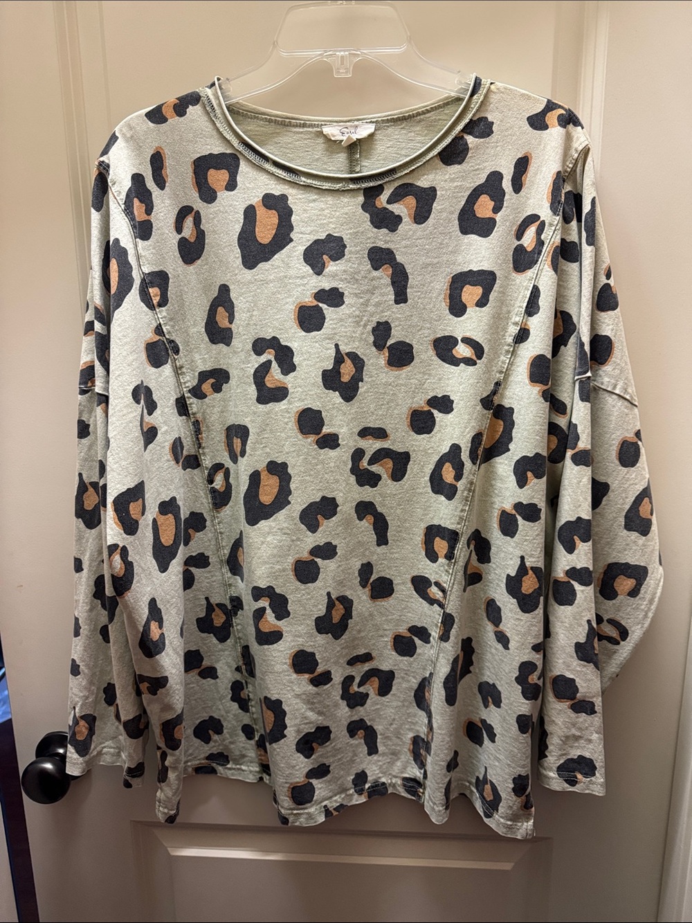 Leopard Print Long Sleeve Tee in Sage Green